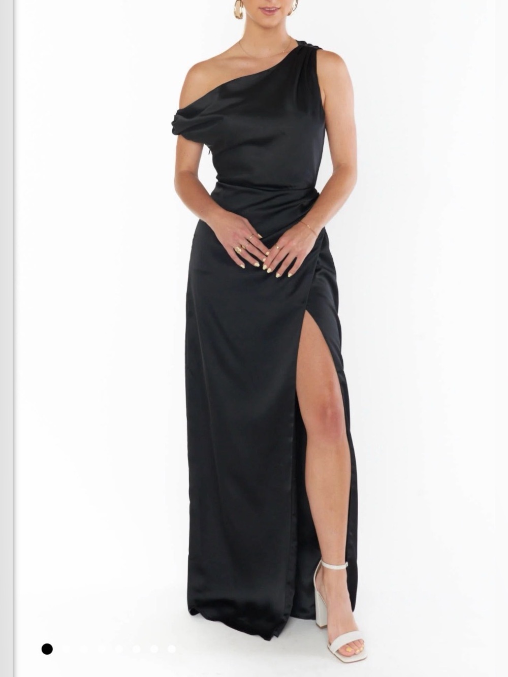 Black One-Shoulder Satin Evening Dress with Side Slit